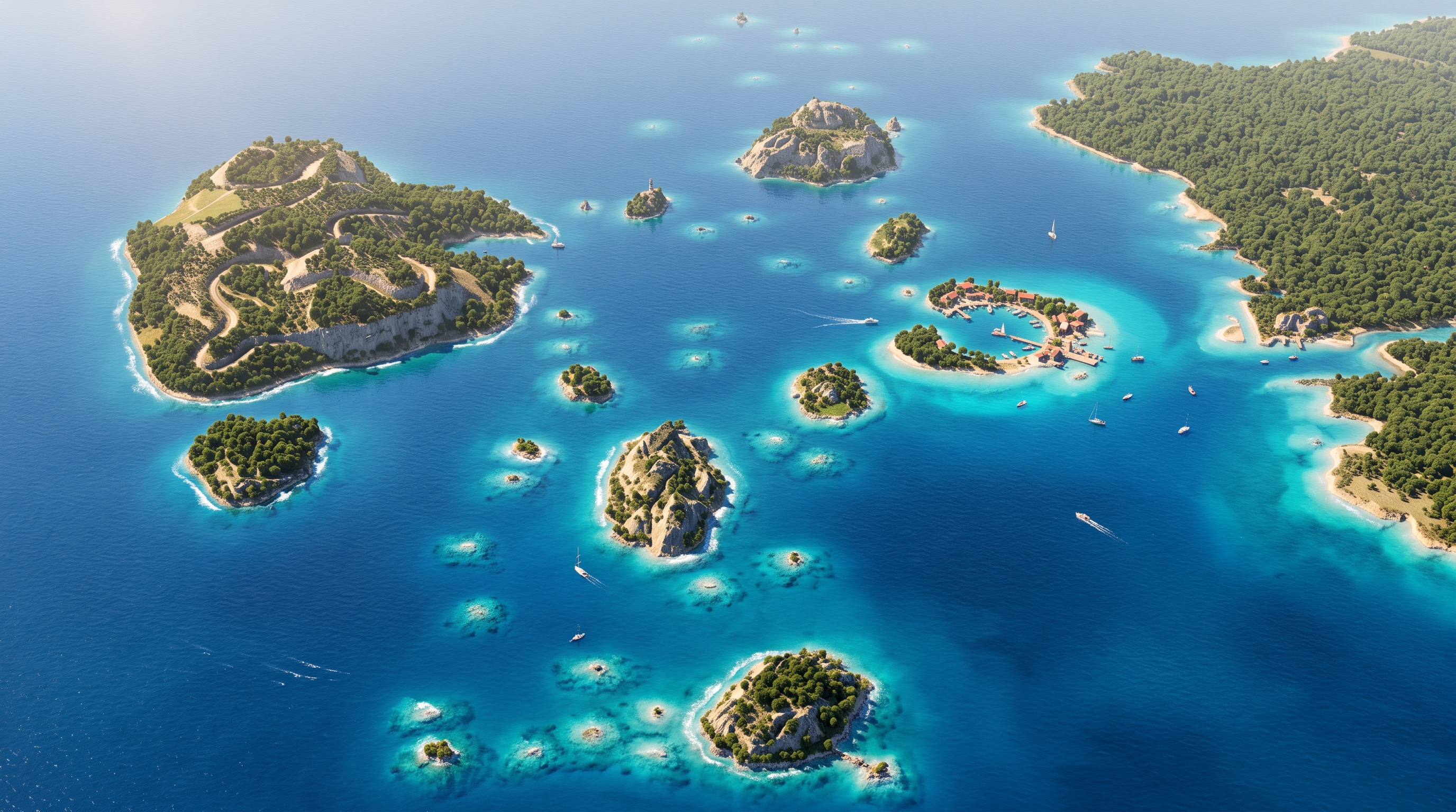 Sea Hustler archipelago with island harbours, coves and sailing routes